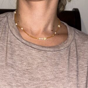 Elegant Gold and White Beaded Necklace